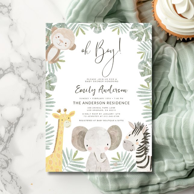 Invitation Oh Boy Safari Baby shower animal garçon (Créateur téléchargé)