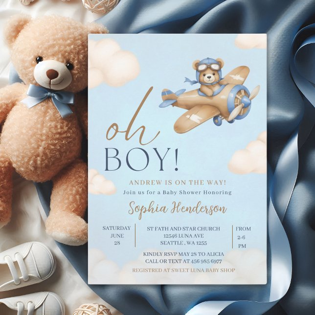 Invitation Oh Boy, Teddy Bear Baby shower boy (Créateur téléchargé)