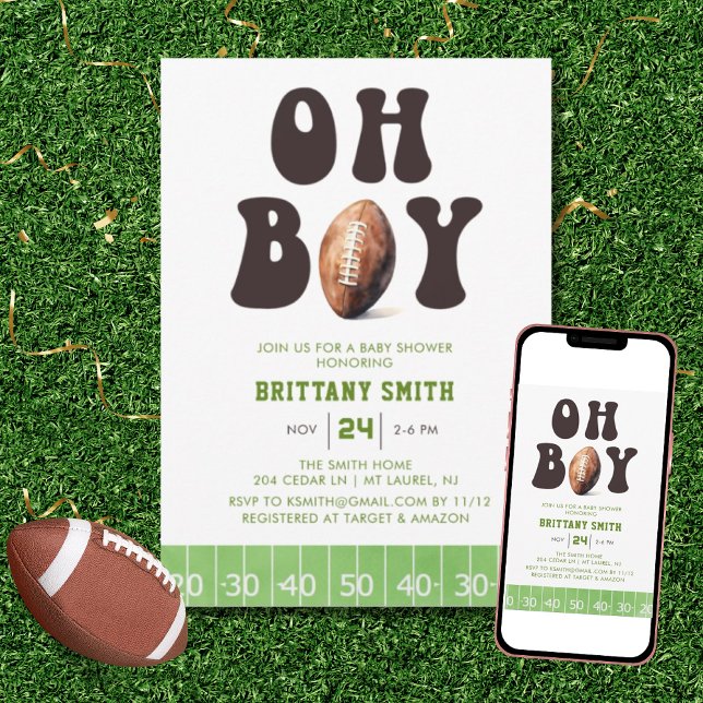 Invitation Oh Boy Watercolor Football Baby shower (Créateur téléchargé)