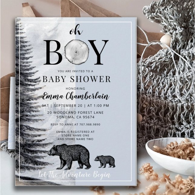 Invitation Oh Boy Woodland Bears Boy Baby shower (Créateur téléchargé)