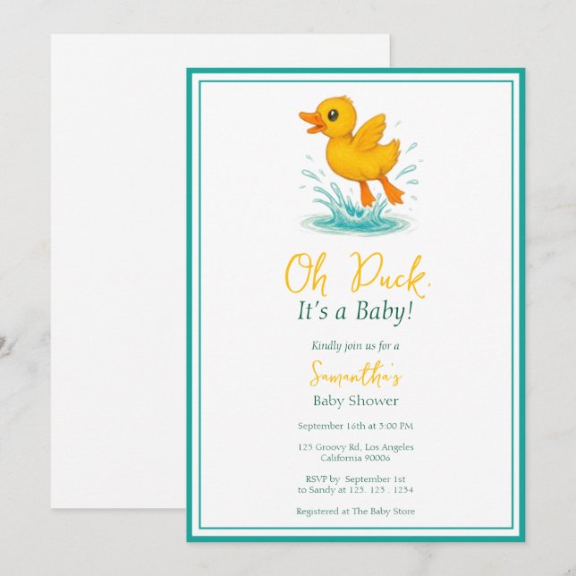 Invitation Oh canard, c’est un bébé ! Beau Baby shower (Devant / Derrière)