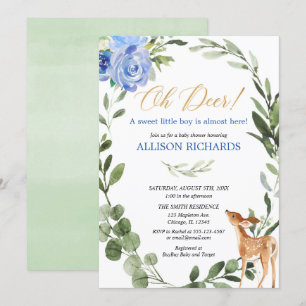 Invitation Oh cerf bleu or eucalyptus baby shower garçon