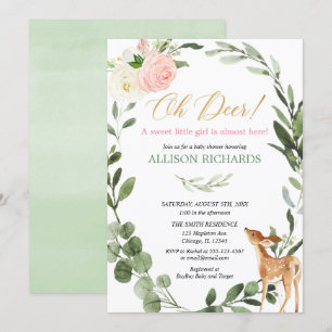 Invitation Oh cerf rose or eucalyptus baby shower fille