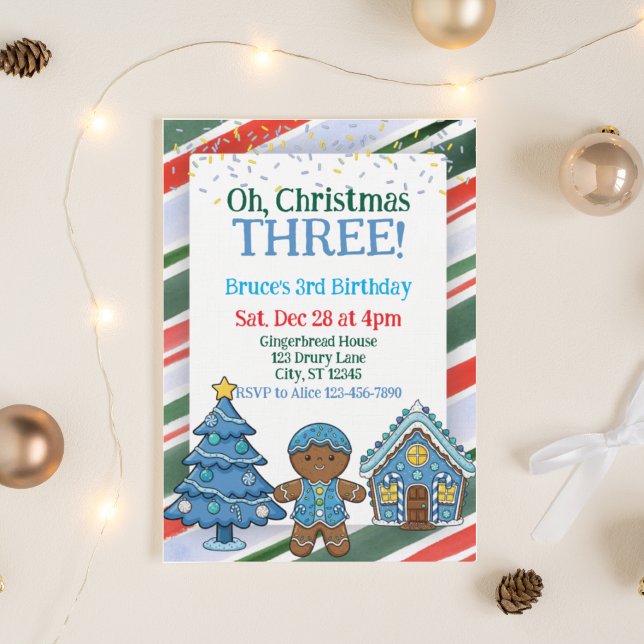 Invitation Oh Christmas Three, Blue Holiday 3rd Birthday (Créateur téléchargé)
