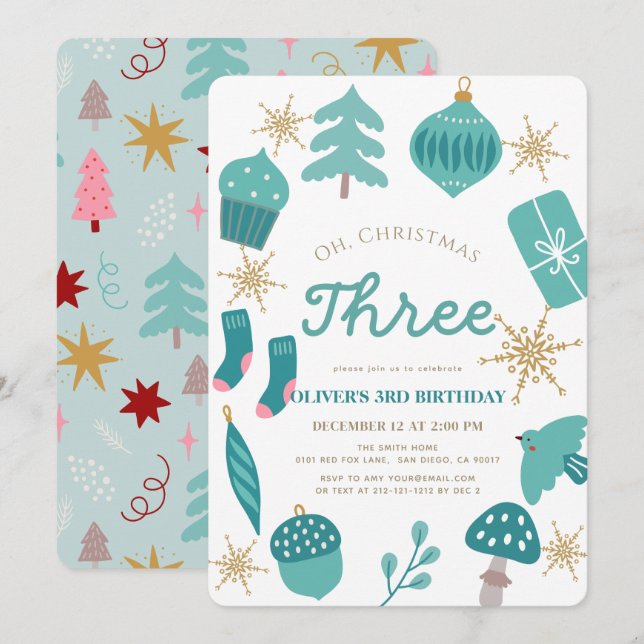 Invitation Oh Christmas Tree Holiday Green 1st Birthday (Devant / Derrière)