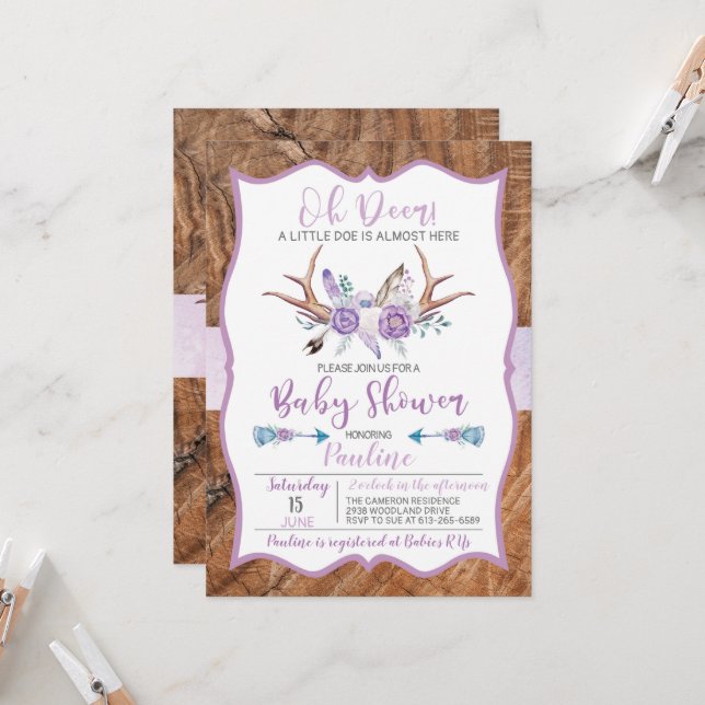 Invitation Oh Deer a little Doe presque ici Baby shower Invit (Devant/Arrière en situation)