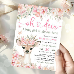 Invitation Oh Deer Baby Shower Fille Faon Rose 