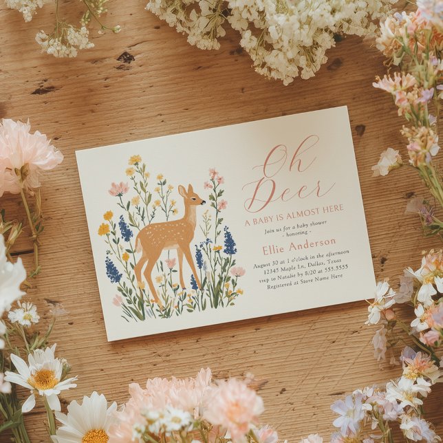 Invitation Oh Deer Baby shower forestier Floral (Créateur téléchargé)