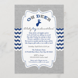 Invitation Oh Deer Buck Baby Sprinkle marine gris blanc