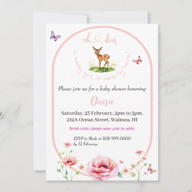 Invitation Oh Deer elle est presque là baby shower (Devant)