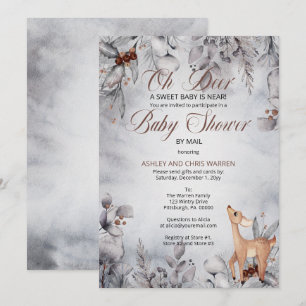 Invitation Oh Deer Rustic Winter Floral Baby shower par Mail 