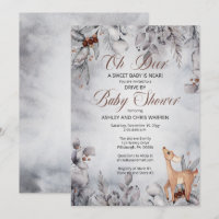 Oh Deer Rustic Winter Floral Drive Par Baby shower
