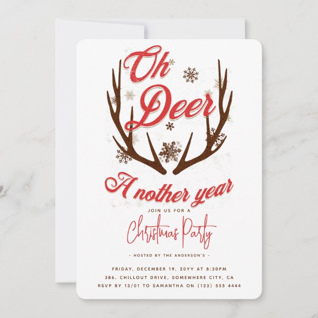 Invitation Oh Deer une nouvelle année Noël (Devant)
