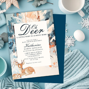 Invitation Oh Deer Winter Woodland Snowland Forest baby showe