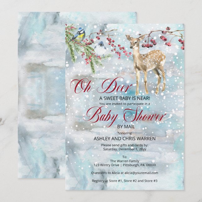 Invitation Oh Deer Woodland Animaux Baby shower par la poste (Devant / Derrière)