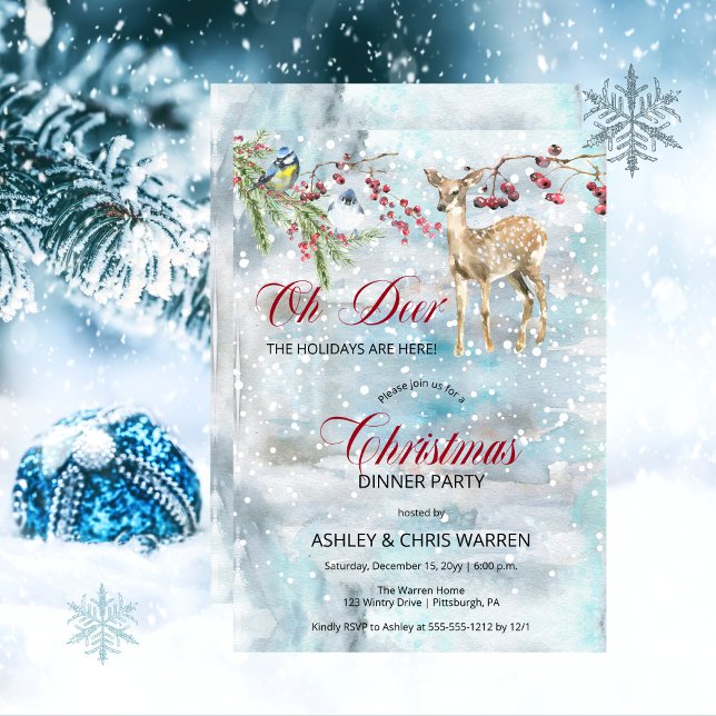 Invitation Oh Deer Woodland Animaux Fête de Noël d'hiver (Créateur téléchargé)