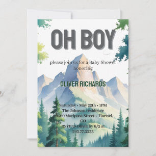 Invitation Oh Garçon Aquarelle Montagne Forestière Baby Showe