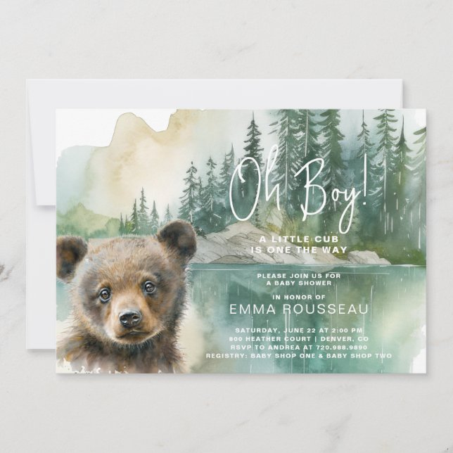 Invitation Oh Garçon Aquarelle Ours Baby shower (Devant)