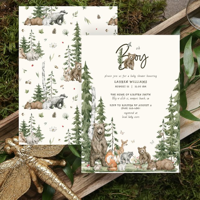 Invitation Oh garçon Baby shower Bearly Wait Woodland Animaux (Oh Boy Baby Shower Invitation)