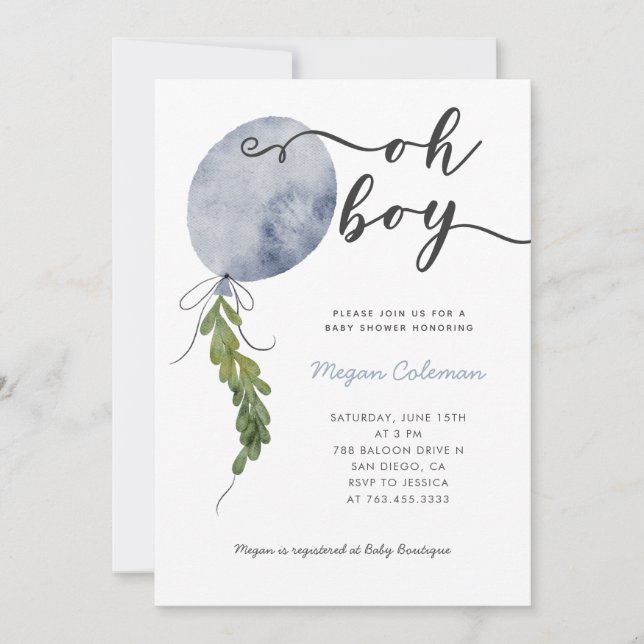 Invitation Oh garçon Baby shower bleu moderne (Devant)