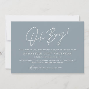 Invitation oh garçon Baby shower script moderne bleu boho