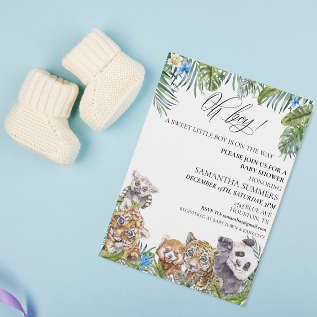Invitation Oh garçon Baby shower tropical Jungle Animaux (Créateur téléchargé)