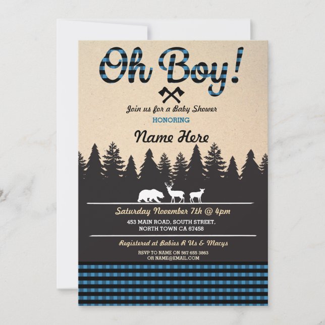 Invitation Oh garçon bébé bûcheron Baby shower bûcheron Invit (Devant)