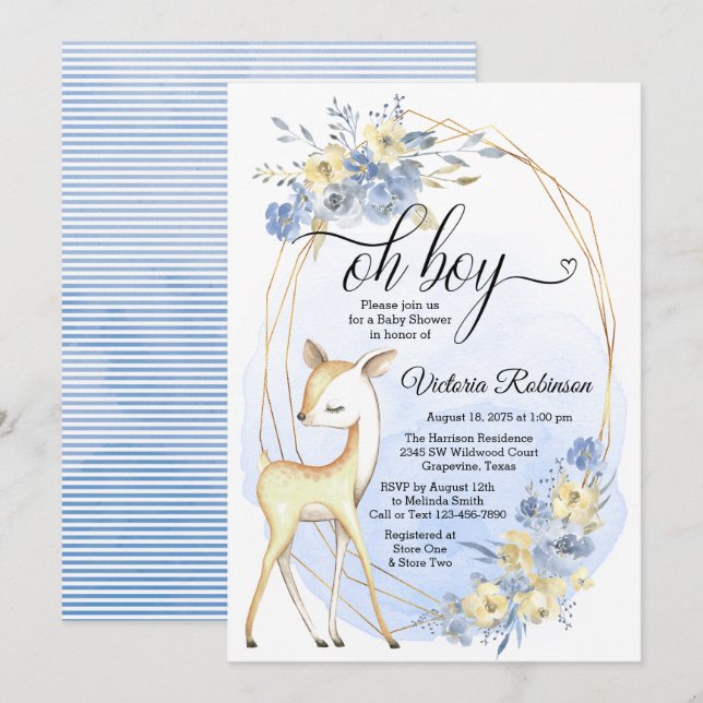 Invitation Oh garçon bébé garçon cerf Baby shower (Devant / Derrière)