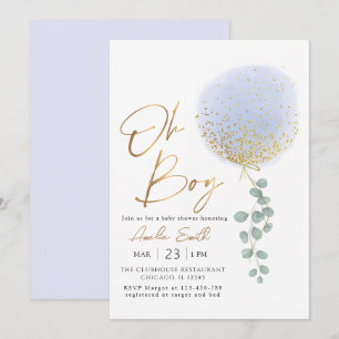 Invitation Oh garçon Bleu Balloon Baby shower Eucalyptus