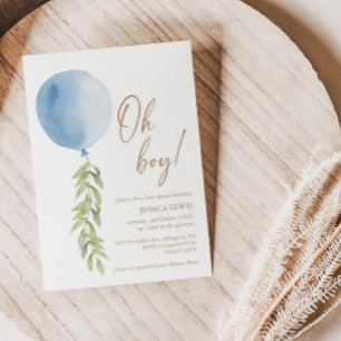 Invitation Oh garçon Bleu Balloon Eucalyptus Baby shower de f