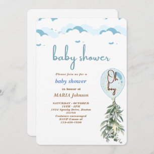 Invitation Oh Garçon Bleu Balloon Eucalyptus Baby shower Invi
