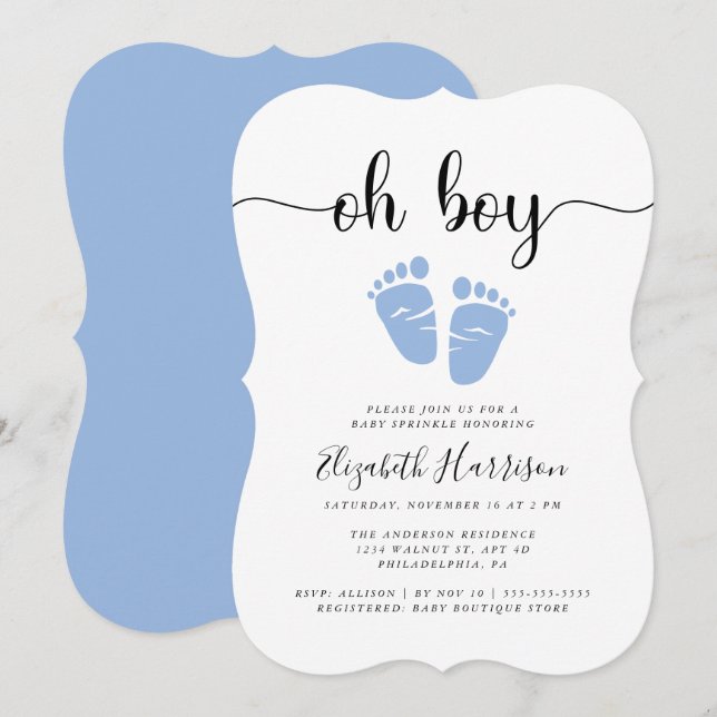 Invitation Oh Garçon Bleu Bébé Parsemer (Devant / Derrière)