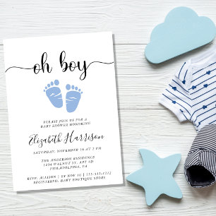 Invitation Oh Garçon Bleu Bébé Pieds Douche