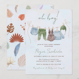 Invitation Oh garçon boho aquarelle bébé vêtements bleu