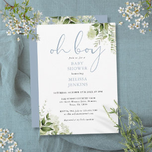 Invitation Oh garçon Dusty Baby shower de verdure bleu