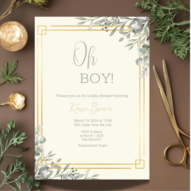 Invitation Oh Garçon Elegant Verdure & Baby shower Or (Créateur téléchargé)