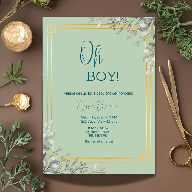 Invitation Oh Garçon Elegant Verdure & Baby shower Or (Créateur téléchargé)
