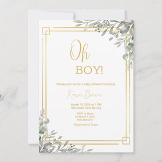 Invitation Oh Garçon Elegant Verdure & Baby shower Or