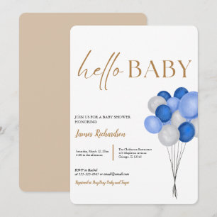 Invitation Oh garçon moderne eucalyptus bleu baby shower ball