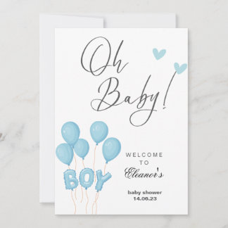 Invitation Oh garçon moderne eucalyptus bleu baby shower ball