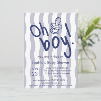 Invitation Oh Garçon Rayures Ondulées Bleues Baby Shower