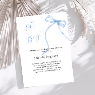 Invitation Oh garçon ruban bleu élégant simple Baby Shower