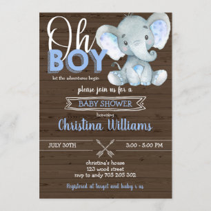 Invitation Oh Garçon Rustique Elephant Baby Boy Baby shower e