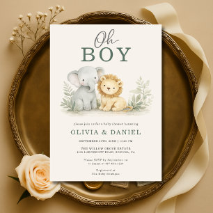 Invitation Oh Garçon Safari Couples Animaux Baby Shower