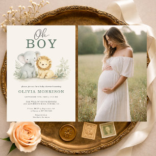 Invitation Oh Garçon Safari Photo Animaux Baby Shower