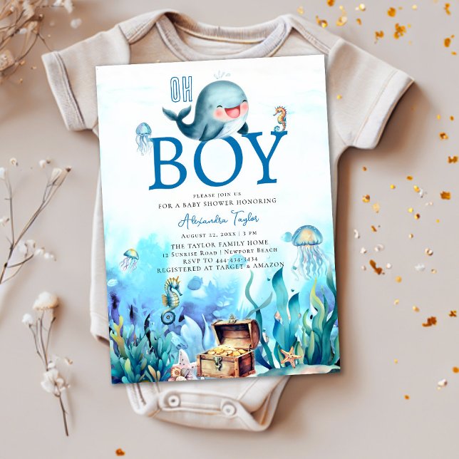 Invitation Oh Garçon Under Sea Sweet Whale Baby shower Océan (Créateur téléchargé)