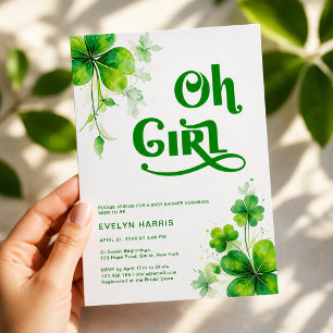 Invitation Oh Girl Aquarelle Vert Écriture Baby Shower
