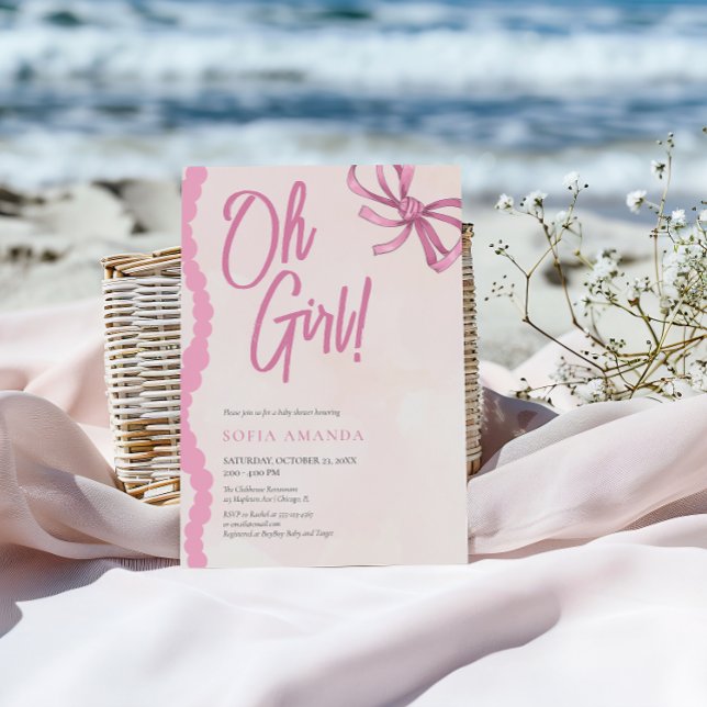 Invitation Oh Girl Baby shower d'aquarelle rose (Créateur téléchargé)