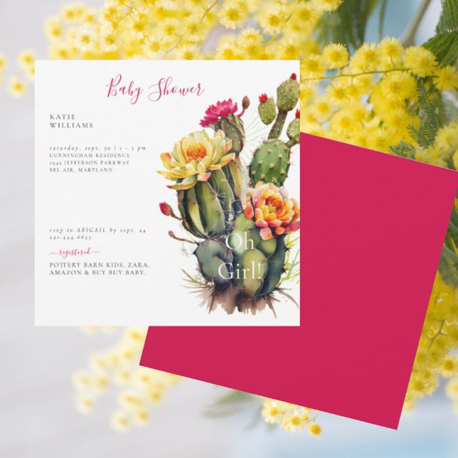 Invitation Oh Girl Cactus Baby shower Carré (Créateur téléchargé)