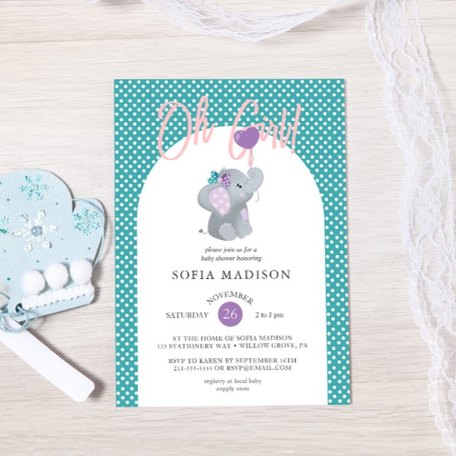 Invitation Oh Girl Cute Elephant Baby shower (Créateur téléchargé)
